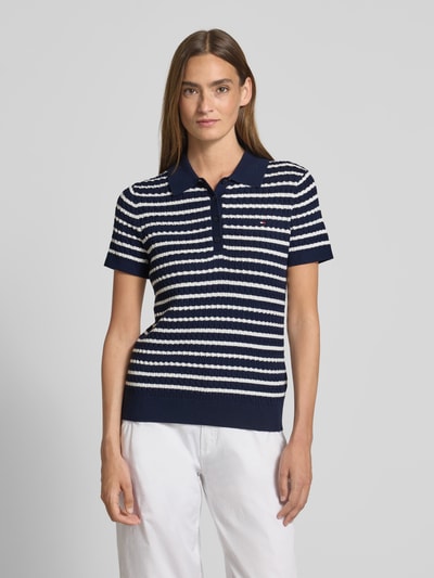 Tommy Hilfiger Regular Fit Strickshirt mit Zopfmuster Marine 4
