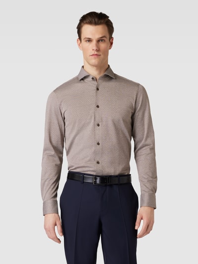 BOSS Slim fit zakelijk overhemd met all-over motief, model 'Hal' Middenbruin - 4