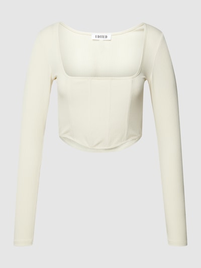 EDITED Kort shirt met lange mouwen en fijnrib, model 'Merian' Offwhite - 2