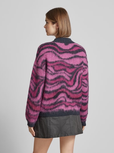 Pieces Comfort fit gebreide pullover met wol en all-over motief, model 'NOELA' Fuchsia - 5