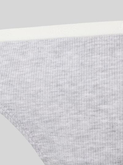 Produktfoto, String mit elastischem Logo-Bund von Jake*s Casual in Hellgrau, Feinrippstruktur, aus weichem Micromodal-Mix, nachhaltige Qualität