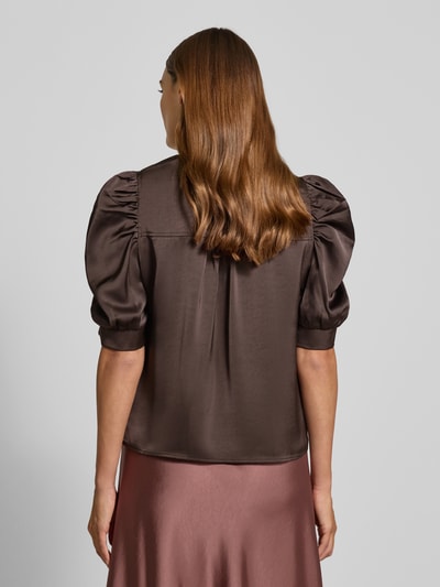 Neo Noir Blouseshirt van satijn met mix van viscose en wol model 'Roella' Donkerbruin - 5