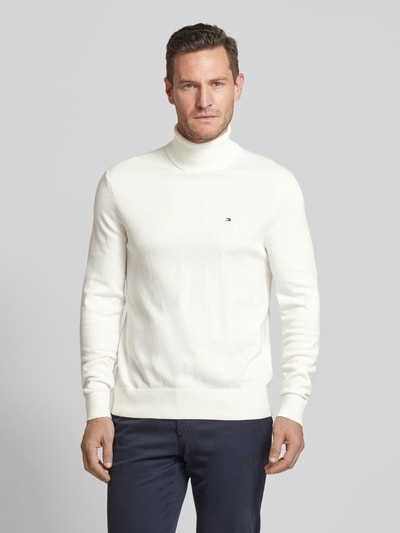 Tommy Hilfiger Rollkragenpullover mit Logo-Stitching Modell 'PIMA' Offwhite 4