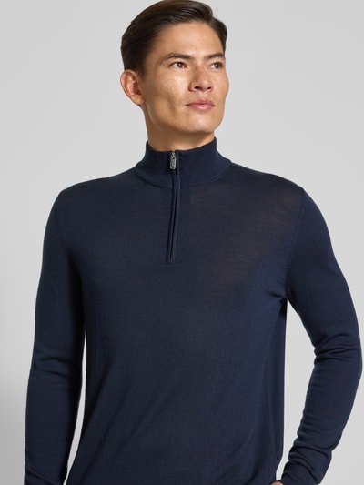 Profuomo Pullover aus Merinowolle mit Troyer-Kragen Marine 3