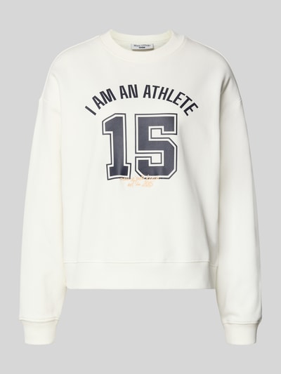 Produktfoto, Relaxed Fit Sweatshirt aus reiner Baumwolle van Marc O'Polo Denim, effen wit, lange mouwen, ronde hals, label stitching en motiefprint, geribde boorden, materiaal sweat katoen