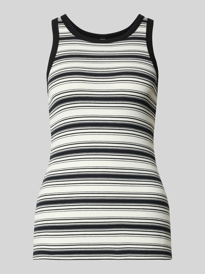Produktfoto, tanktop met zwarte en witte horizontale strepen, nauwsluitend, mix van katoen en elastaan, model 'ALEXO' van Samsøe Samsøe, dames