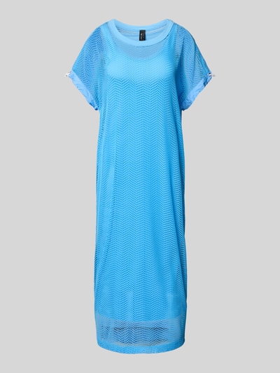Produktfoto, Semitransparentes Midikleid mit Rundhalsausschnitt von Marc Cain in Hellblau, Material-Mix mit Stretch-Anteil, Gerader-Schnitt, Semitransparente-Optik