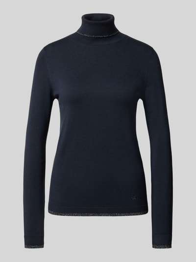 Produktfoto, Slim Fit Longsleeve aus Viskose-Mix Modell 'MAGLIA CHIUSA' von Liu Jo White, dunkelblau, Stehkragen, Logo-Detail