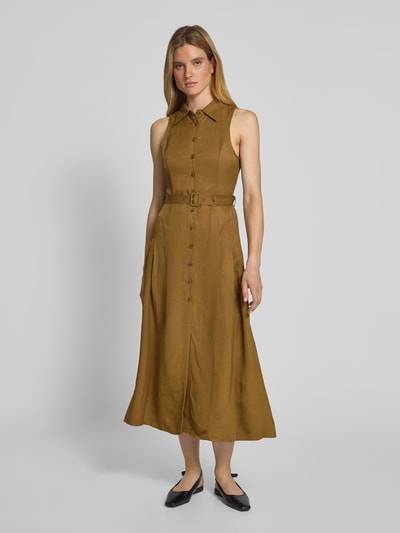 Mango Taillierter Maxikleid aus Viskose-Leinen-Mix Modell 'MOSQUITO' Oliv 4