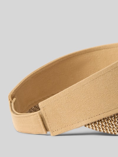 Produktfoto, Visor Cap mit Label-Detail Modell 'Vesder Visor' von Barts, beiger Material-Mix mit Leinen-Anteil, verstärkter Schirm, Nahaufnahme, Damen Visor Cap