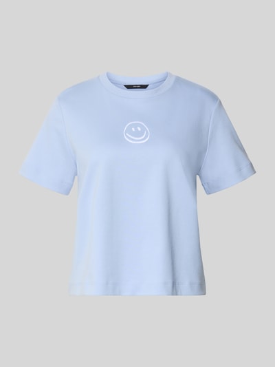 Produktfoto, Oversized T-Shirt aus reiner Baumwolle Modell 'SARA METTE' von Vero Moda in Hellblau, unifarben, Jersey mit Motiv-Stitching Smiley.