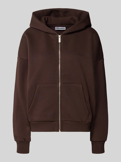 REVIEW Relaxed Fit Sweatjacke aus Baumwoll-Mix mit Label-Detail Dunkelbraun 1
