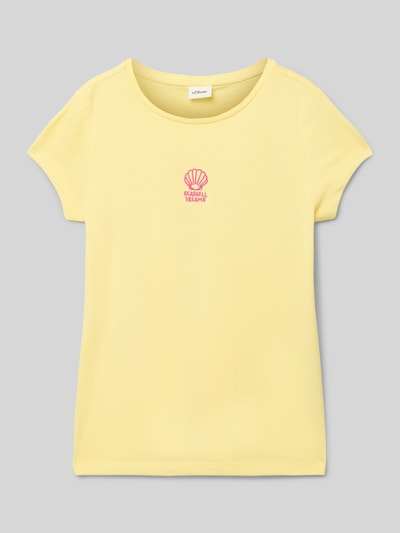 s.Oliver RED LABEL T-shirt o linii A z haftem Jasnożółty 1