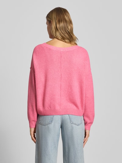 Review Strickpullover mit tiefem U-Boot Ausschnitt Neon Pink Melange 5