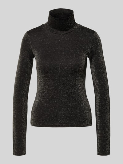 Produktfoto, schwarzer Longsleeve mit Stehkragen Modell 'Rani' von GUIDO MARIA KRETSCHMER WOMAN, Slim Fit, feiner Glitter-Effekt, Material-Mix.