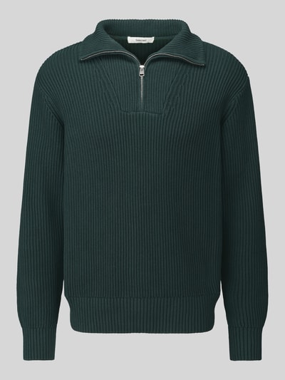 Selected Regular Fit Pullover aus reiner Baumwolle mit Troyer-Kragen Dunkelgruen 2