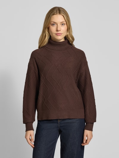 FREE/QUENT Sweter z dzianiny z prążkowanymi wykończeniami model ‘Saturn’ Ciemnobrązowy 4