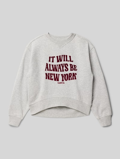 Garcia Sweatshirt mit Statement-Print und Rundhalsausschnitt Mittelgrau Melange 1