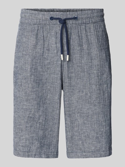 Blend Regular fit korte linnen broek met tunnelkoord, model 'MORGAN' Marineblauw - 2