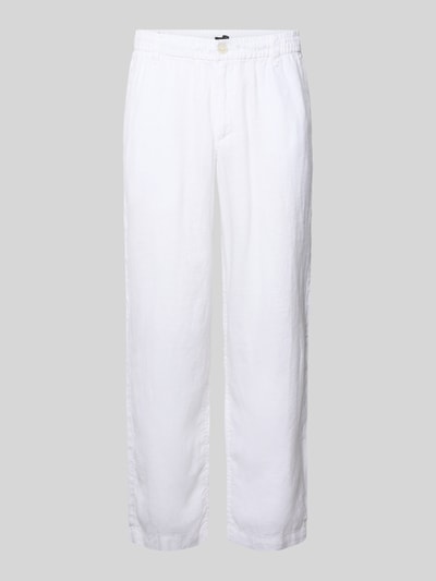 Produktfoto, weiße Herren Leinenhose mit elastischem Bund, Regular-Fit, Modell 'KARL LAWRENCE' von Jack & Jones, glatte Textur