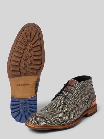 Productfoto, veterschoenen van echt leer Model 'Crepi' van Floris van Bommel voor heren met smalle pasvorm, structuurpatroon, hakhoogte maat 44: 3 cm, schachthoogte maat 44: 10 cm, schachtbreedte maat 44: 10 cm