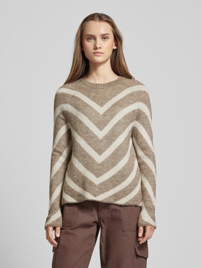 Only Gebreide pullover met ronde hals, model 'ELIZA' Taupe gemêleerd - 4