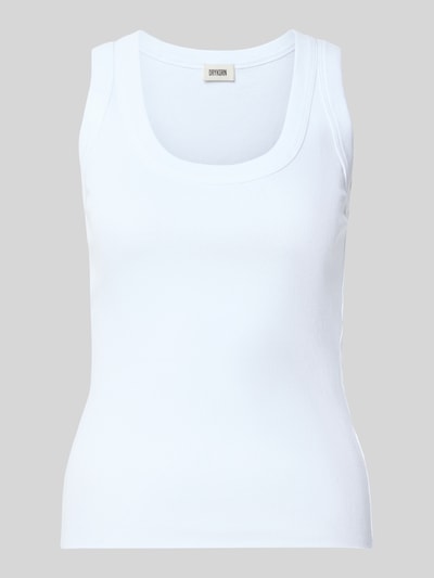 Produktfoto, białe Top Tanktop in Ripp-Optik Modell 'TAVIRA' od Drykorn z bawełny, krój slim fit, okrągły dekolt, długość tyłu 57 cm w rozmiarze S