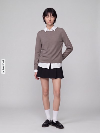 s.Oliver RED LABEL Regular Fit Pullover aus Baumwoll-Viskose-Mix Taupe Melange 1