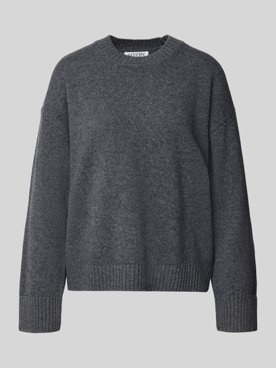 Produktfoto, dunkelgrauer Regular Fit Pullover aus Woll-Mix mit Kaschmir-Anteil von MYON, Strick-Optik, Rundhalsausschnitt, glatte Textur