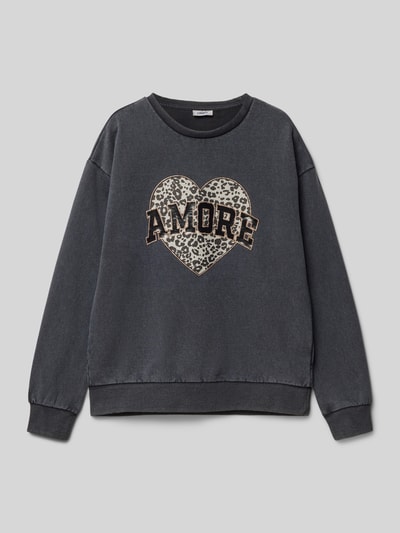 Only Regular Fit Sweatshirt mit Glitzer-Print Modell 'RUNA' Mittelgrau 1