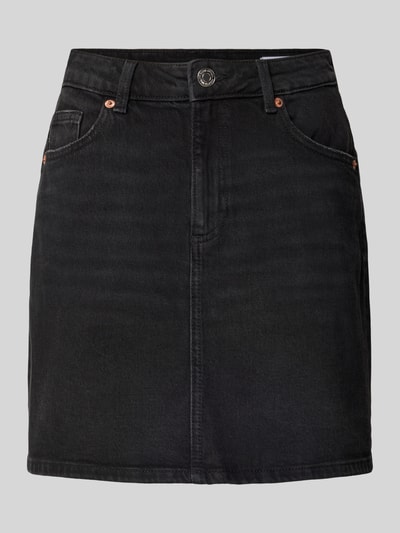 Produktfoto, Regular Fit Jeansrock aus Baumwoll-Mix Modell 'TESSA' von Vero Moda in Schwarz, Denim-Optik, 5-Pocket-Design, Mini-Länge, sichtbarer Knopf und verdeckter Reißverschluss, Twill-Textur, Label Patch, Gürtelschlaufen, für Damen