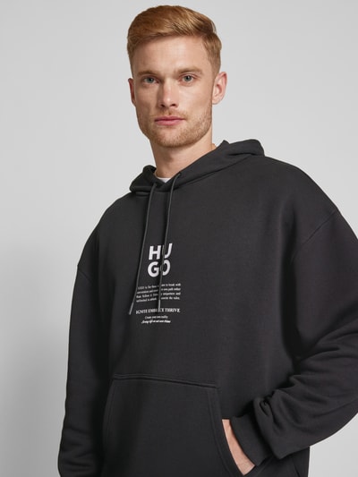 HUGO Hoodie met labelprint, model 'Dflohood' Zwart - 3