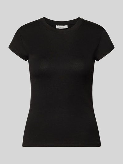Produktfoto, schwarzes Damen T-Shirt mit Rundhalsausschnitt Modell 'EVERYDAY' von Topshop, Baumwoll-Mix, Slim Fit, Rückenlänge 54 cm