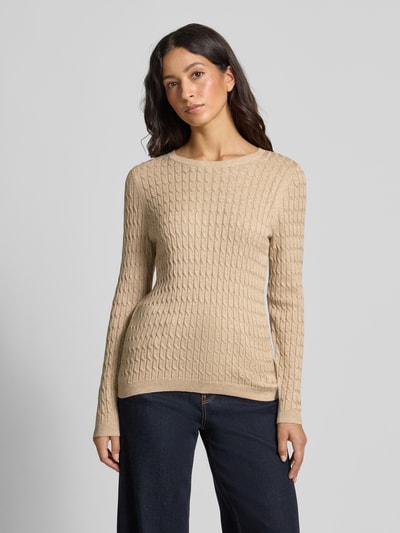Christian Berg Woman Gebreide pullover met kabelpatroon Zand gemêleerd - 4
