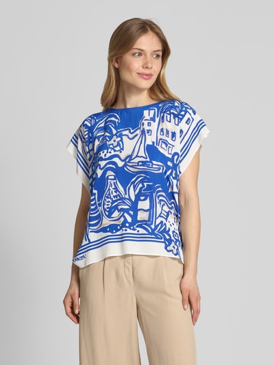 Marc Cain Relaxed fit zijden blouse met ronde hals Koningsblauw - 4