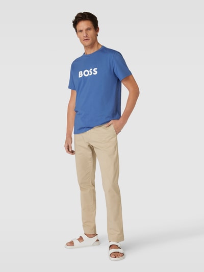 BOSS T-shirt met logoprint en ronde hals Rookblauw - 1