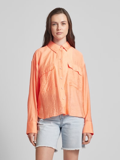 OPUS Blouse met paspelzakken op de borst, model 'Fastelle' Koraal - 4