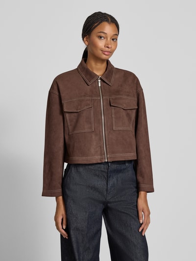 Only Oversized jack in wildleerlook, model 'STINA' Chocoladebruin - 4