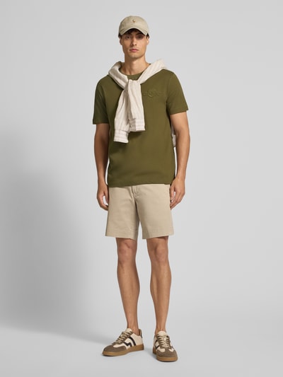 Gant Regular fit T-shirt met labelstitching en ronde hals Olijfgroen - 1