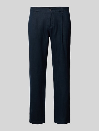 Marc O'Polo Tapered linnen broek met bandplooi, model 'OSBY JOGGER' Donkerblauw - 2