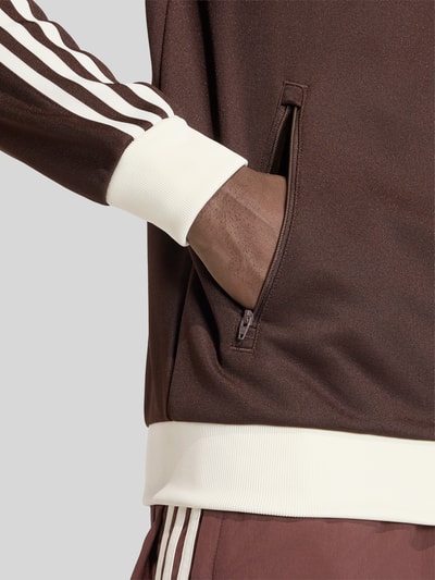 adidas Originals Slim Fit Trainingsjacke mit Stehkragen Dunkelbraun 6