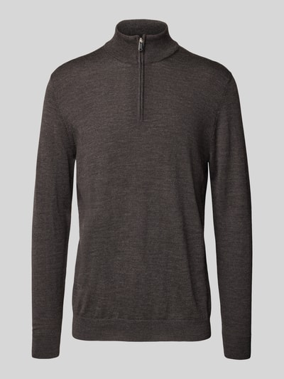 Profuomo Pullover aus Merinowolle mit Troyer-Kragen Dunkelbraun 2