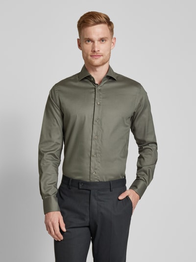 Profuomo Slim fit zakelijk overhemd met haaikraag, model 'Cutaway' Olijfgroen - 4