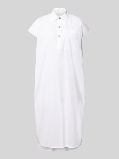 Produktfoto, Knielanges Hemdblusenkleid mit kurzer Knopfleiste von Christian Berg Woman aus Reine Baumwolle, Loose-Fit, Hemdblusenkragen, Brusttasche, abgerundeter Saum, verlängerter Rücken, Farbe Weiß, glatte Struktur