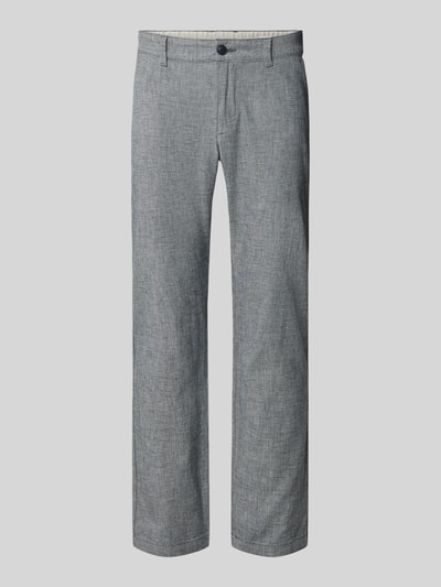 Produktfoto, Regular Fit Chino aus Baumwoll-Leinen-Mix Modell 'PHOENIX' von s.Oliver RED LABEL in grauer Melange-Optik, Struktur klar erkennbar, elastischer Bund, gerade geschnittenes Bein, sichtbarer Knopf und seitliche Eingrifftaschen.