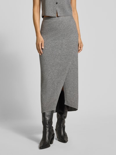 Oui Spódnica midi z mieszanki wełny z efektem dzianiny Jasnoszary melanż 4