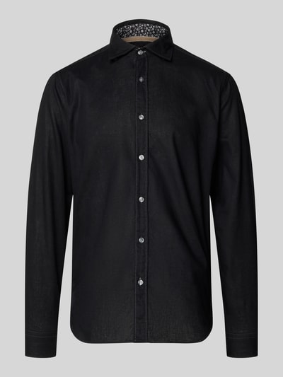 FIL NOIR Regular Fit Business-Hemd aus Leinen-Baumwoll-Mix Modell 'ROMA' Black 2