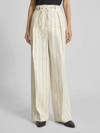 BOSS Wide Leg Leinenhose mit Bindegürtel Modell 'Tiana' Offwhite 4