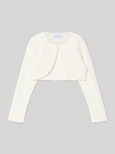 Produktfoto, Strickjacke aus Viskose-Mix mit Knopfverschluss von DANAMADE in Creme, Cropped, langärmelig, Rundhalsausschnitt, gerade Passform