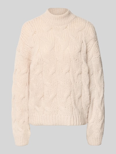 Produktfoto, heller cremefarbener Regular Fit Pullover mit Rundhalsausschnitt Modell 'MAYBE' von VERO MODA, grobe Strickstruktur